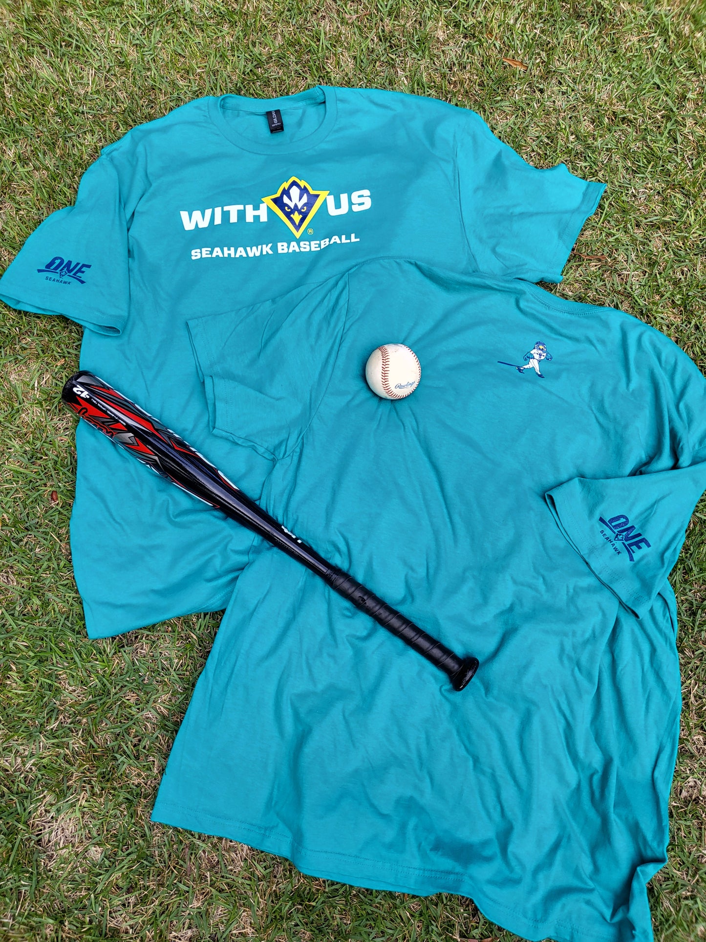 Adult Short Sleeve Shirt Teal - With Us - Baseball